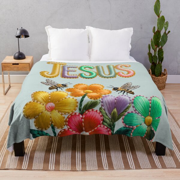 Item preview, Jesus Embroidery Art Pastel Flowers And Bees designed and sold by bAIryBarn.