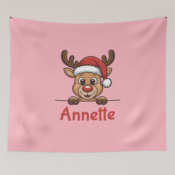 Artikelvorschau, Niedliche Weihnachts-Rentier-Grafik von Annette mit Weihnachtsmannmütze | Personalisierte Geschenkidee für Weihnachten entworfen und verkauft von 89BLACK.