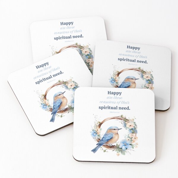 Item preview, JW 2026 Year Text Bluebird Floral Art – “Happy Are Those” Matthew 5:3 • Watercolor Scripture Print designed and sold by Kishaprints.