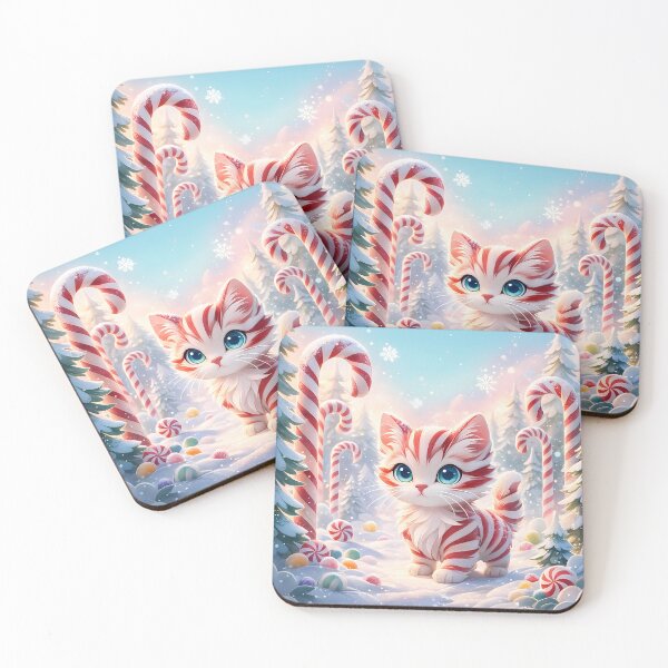 Item preview, Peppermint Kitten - Candy Cane Forest Pillow designed and sold by icyani2024.