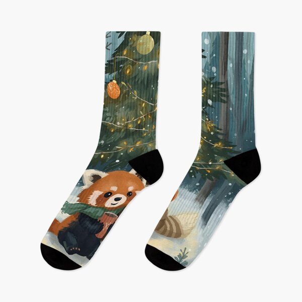 Item preview, Red Panda & Owl’s Cozy Christmas Moment designed and sold by WildlifeWhimsy.