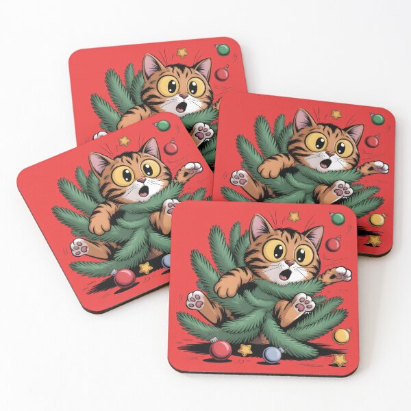 Item preview, Christmas Set : Cute Kitten Attacking Festive Christmas Ornaments designed and sold by AnimalDesingLab.