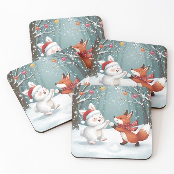 Item preview, Bunny & Fox’s Christmas Snowball Fight designed and sold by WildlifeWhimsy.