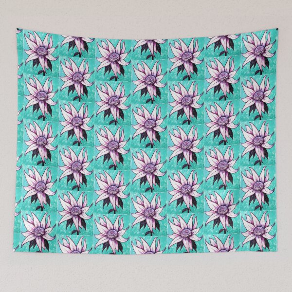 Item preview, Dancing flower on  Aqua Blue designed and sold by Linda Callaghan.