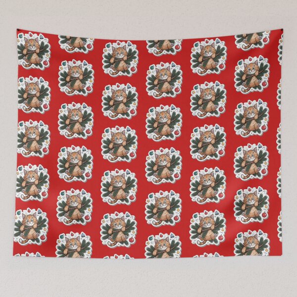 Item preview, Christmas Set : Naughty Ginger Cat Clinging to the Christmas Tree designed and sold by AnimalDesingLab.
