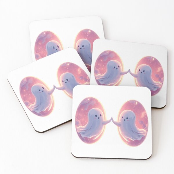 Item preview, Two Ghosts Touching Hands Through Portals, Cute Ghost Aesthetic Sticker designed and sold by Moodune.