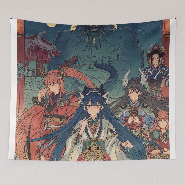 Item preview, Celestial Zodiac Goddess Five – Anime Ukiyo-e Fantasy with Giant Kaiju & Moonlit Waves designed and sold by Vandy Fullam.