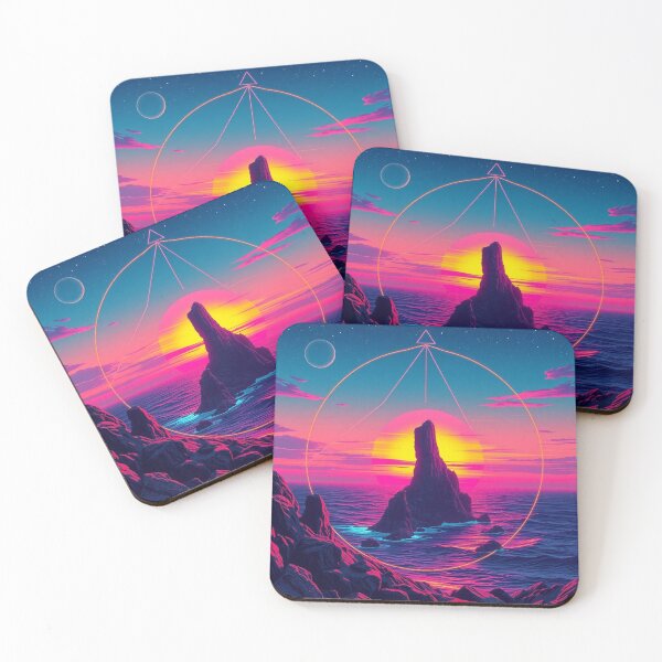Item preview, Neon Synthwave Sunset Rock Geometric Vaporwave Art designed and sold by EllDAV777.