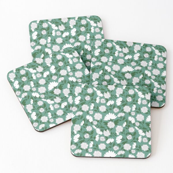 Item preview, White flowers with green leaf on green background designed and sold by Nonnipa.