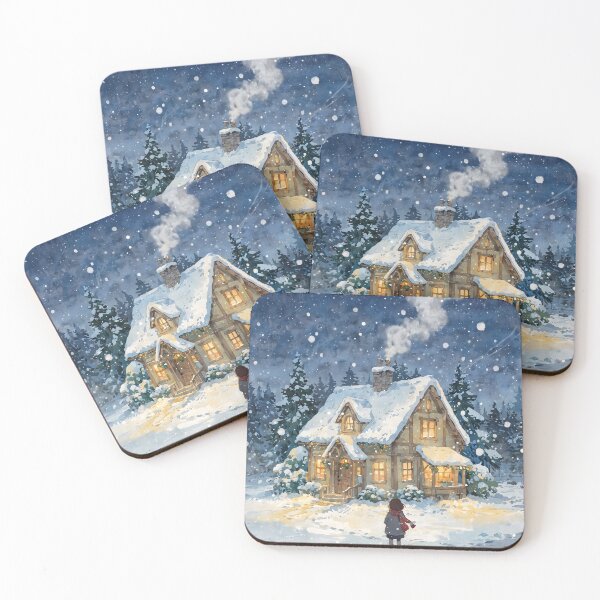 Item preview, Ghibli Christmas Cottage | Cozy Snowy Night Anime Art designed and sold by Chibifaceneko.