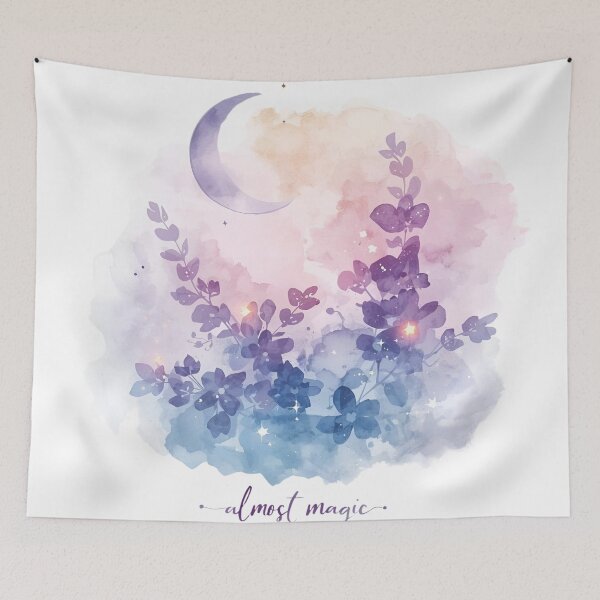 Item preview, Almost Magic, Moon & Floral Pink–Blue Aesthetic Sticker designed and sold by Moodune.