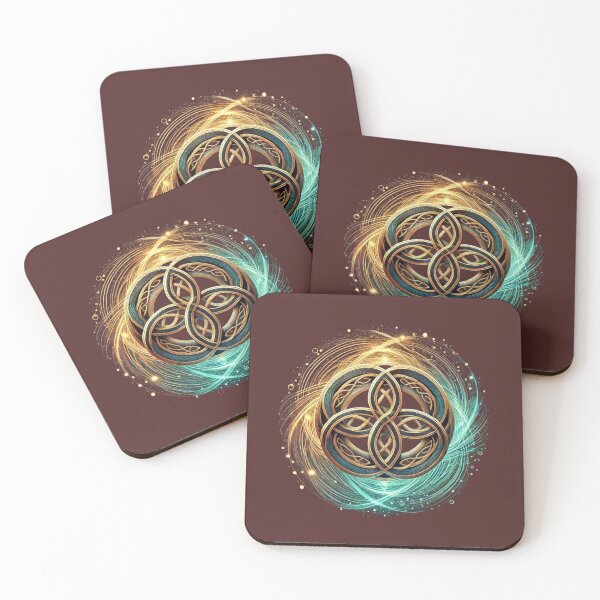 Item preview, Interwoven Celtic Circles with Golden and Teal Energy designed and sold by CelticSoulShop.