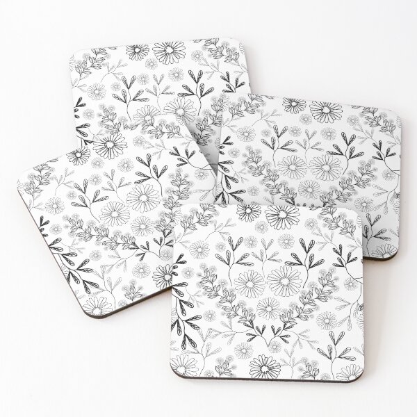 Item preview, Black simple flowers and leaf on white background designed and sold by Nonnipa.