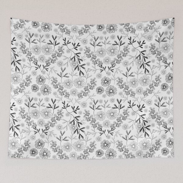 Item preview, Black simple flowers and leaf on white background designed and sold by Nonnipa.