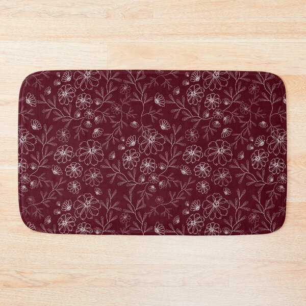 Item preview, White flowers hand drawing with leaf on dark-red background designed and sold by Nonnipa.