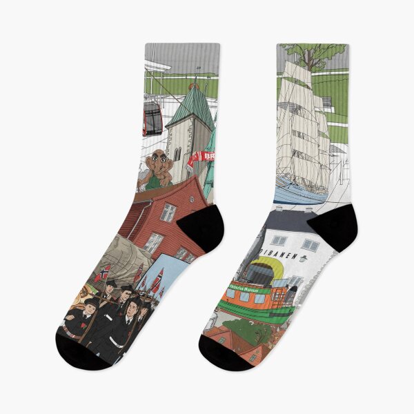 Item preview, Bergen Norway Collage – Iconic City Landmarks & Culture Illustration designed and sold by Grind107.
