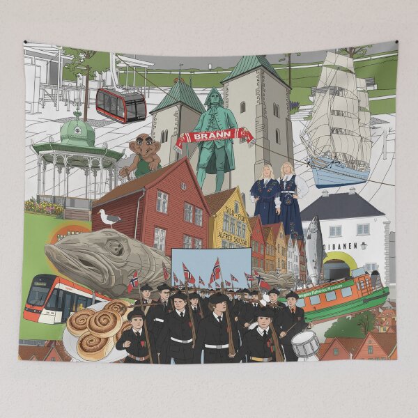 Item preview, Bergen Norway Collage – Iconic City Landmarks & Culture Illustration designed and sold by Grind107.