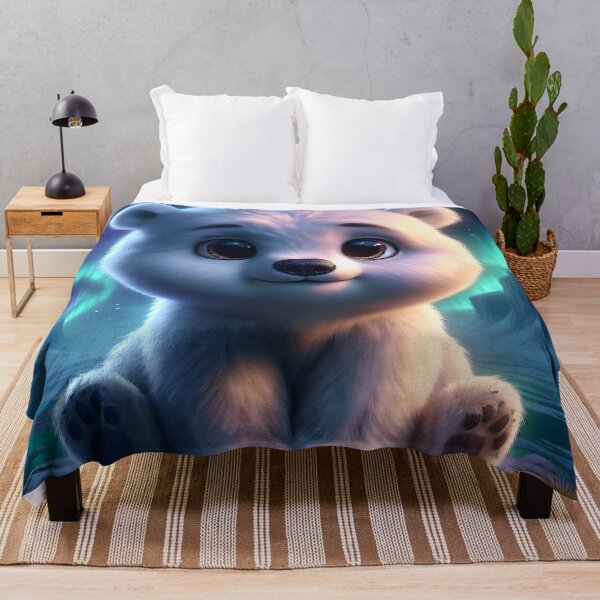 Item preview, Chibi Polar Bear – Cute Arctic Pup Under the Northern Lights designed and sold by Buttonquill.