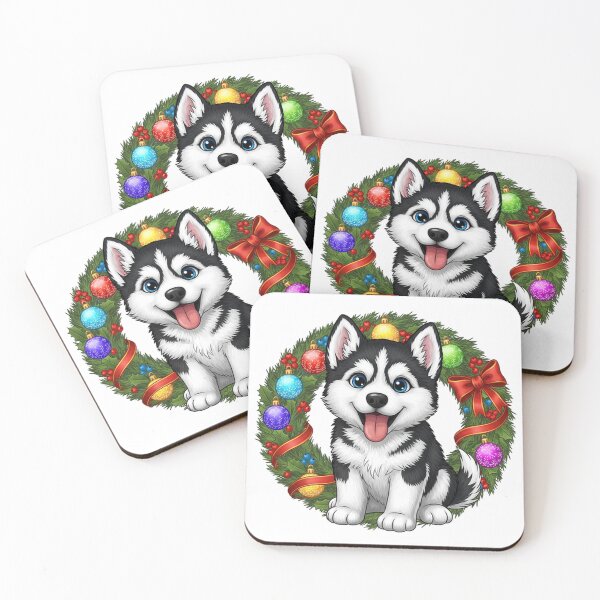 Item preview, Cute Siberian Husky Puppy in Christmas Wreath – Adorable Holiday Illustration designed and sold by PixelVibe782.