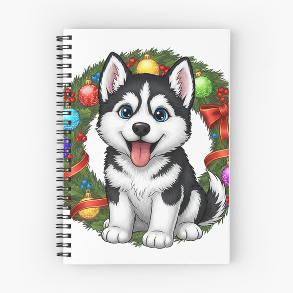Item preview, Cute Siberian Husky Puppy in Christmas Wreath – Adorable Holiday Illustration designed and sold by PixelVibe782.