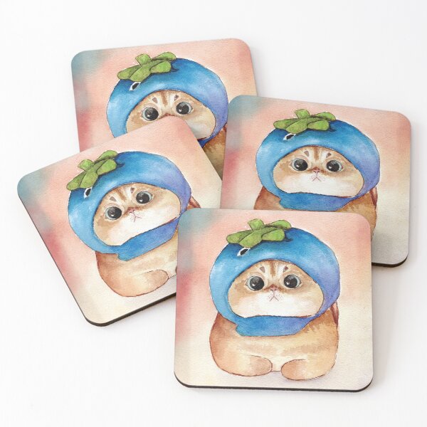 Item preview, Cute Cat in Blue Fruit Hood – Watercolor Illustration designed and sold by Art-Self Studio.