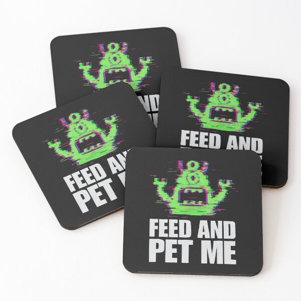 Item preview, Feed and Pet Me Pixel Monster Glitch Design designed and sold by SplashTastic.
