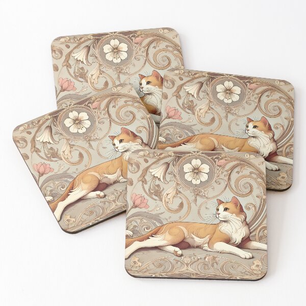 Item preview, Art Nouveau Cat Art – Elegant Feline Illustration – Vintage Decorative Style designed and sold by lemonfishing.