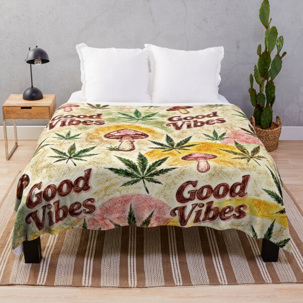 Item preview, Good Vibes 70s Retro Cannabis Mushroom Pattern designed and sold by Hen-C-Art.