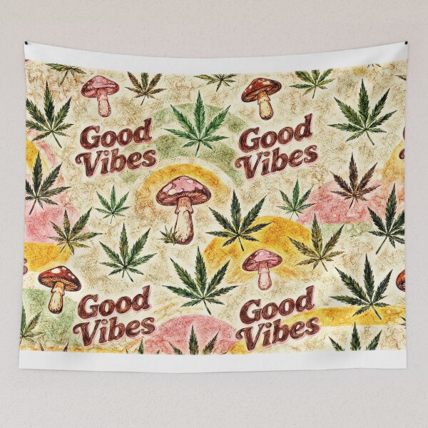 Item preview, Good Vibes 70s Retro Cannabis Mushroom Pattern designed and sold by Hen-C-Art.