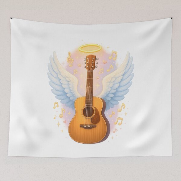 Item preview, Heavenly Guitar Illustration – Angel Wings Acoustic Guitar Art for Music Lovers designed and sold by Sixtinebzh.