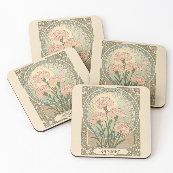 Item preview, January Birth Flower Carnation Flowers Art  Nouveau Style designed and sold by taiche.