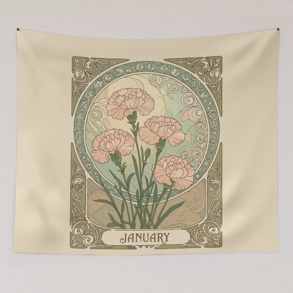 Item preview, January Birth Flower Carnation Flowers Art  Nouveau Style designed and sold by taiche.