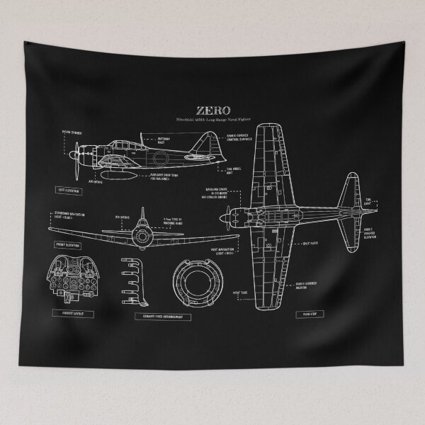 Item preview, ZERO: Long-Range Naval Fighter (White Stencil-No Background) designed and sold by BGALAXY.