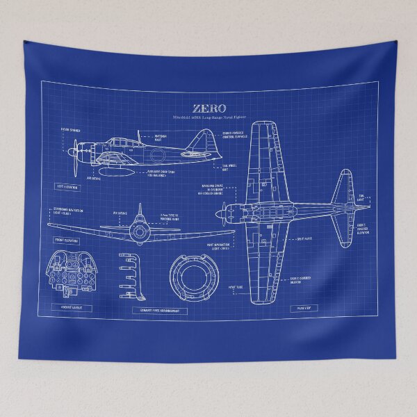 Item preview, ZERO: Long-Range Naval Fighter (Blueprint - Horizontal) designed and sold by BGALAXY.