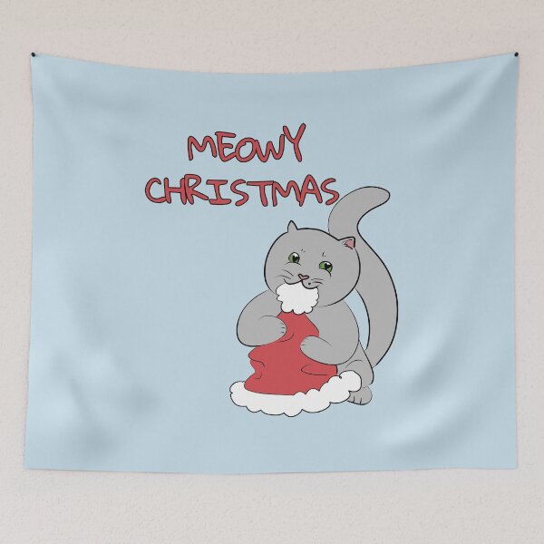 Item preview, MEOWY CHRISTMAS Cute Grey Cat designed and sold by HugSomeNettles.