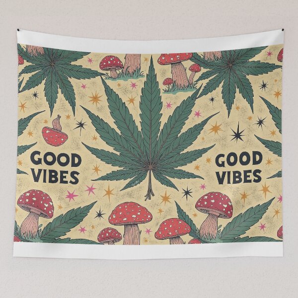 Item preview, Groovy Psychedelic Cannabis & Mushroom Pattern - Good Vibes Only designed and sold by Hen-C-Art.