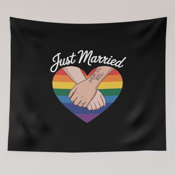 Item preview, Just Married Gay Lesbian Couple Rainbow LGBT Wedding designed and sold by RsFilsingerArt.