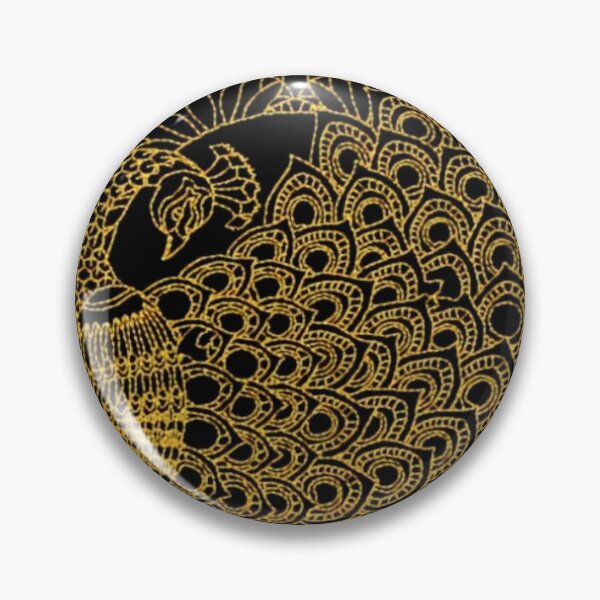 Item preview, Stylized Golden Peacock on Black Drawing  designed and sold by NivyasArtistry.