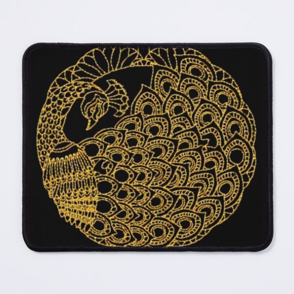 Item preview, Stylized Golden Peacock on Black Drawing designed and sold by NivyasArtistry.