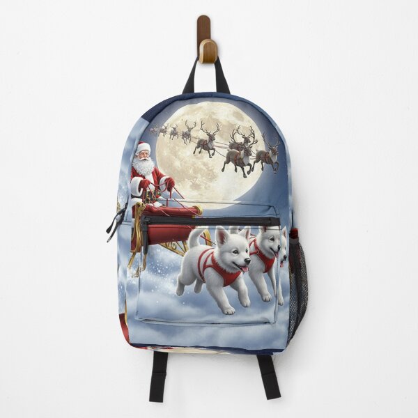 Item preview, Magical Santa Flying Through the Night Sky with Fluffy White Puppies – Enchanted Christmas Scene designed and sold by PixelVibe782.