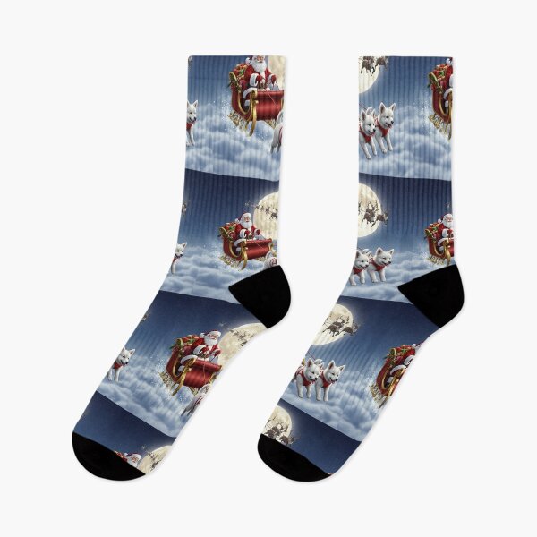 Item preview, Magical Santa Flying Through the Night Sky with Fluffy White Puppies – Enchanted Christmas Scene designed and sold by PixelVibe782.