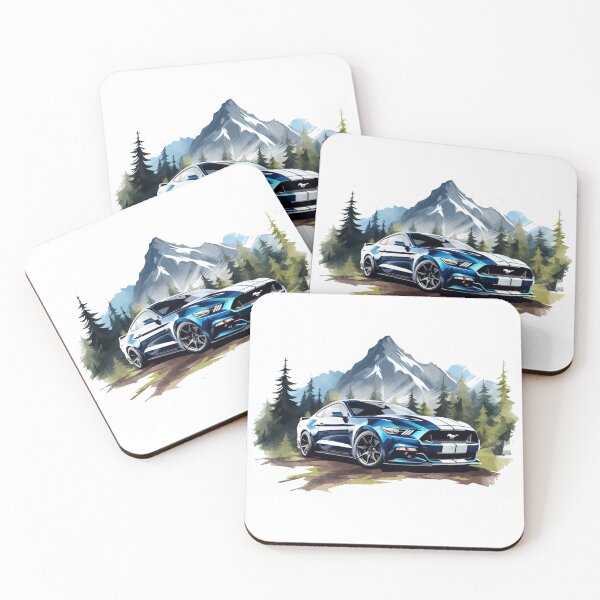 Item preview, Classic Blue Ford Mustang Illustration in Mountain Landscape designed and sold by Intrepid Media.