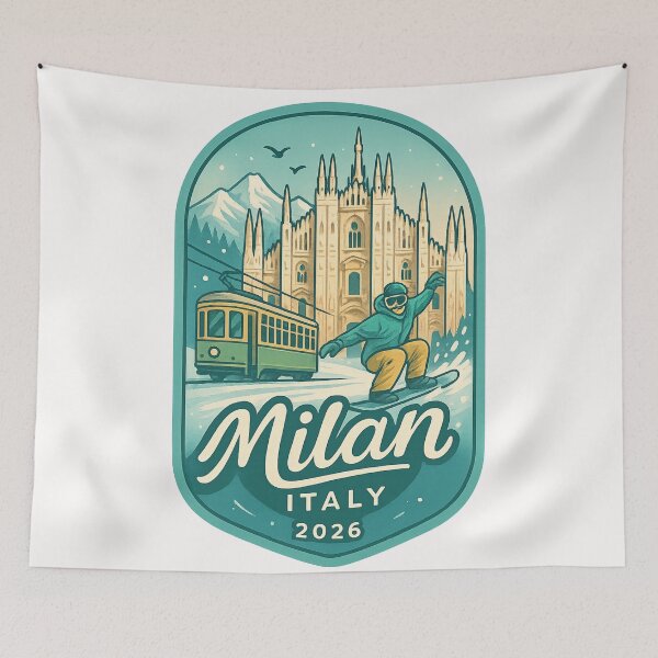 Item preview,  Milan Italy Snowboarder and Duomo Winter Scene designed and sold by Places On Earth.