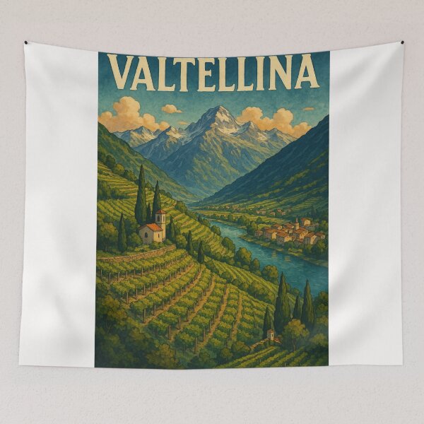 Item preview,  Valtellina Italy Vineyard Terraces and Alpine River View designed and sold by Places On Earth.