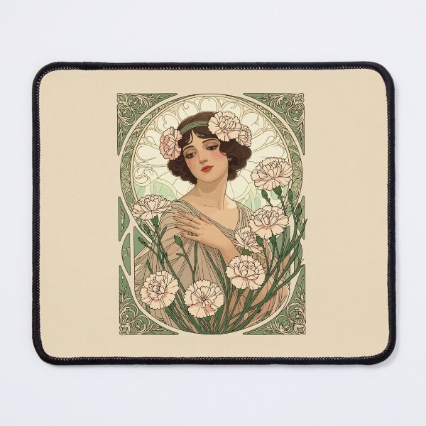 Item preview, January Birth Flower Pink Dianthus Art Nouveau Style designed and sold by taiche.