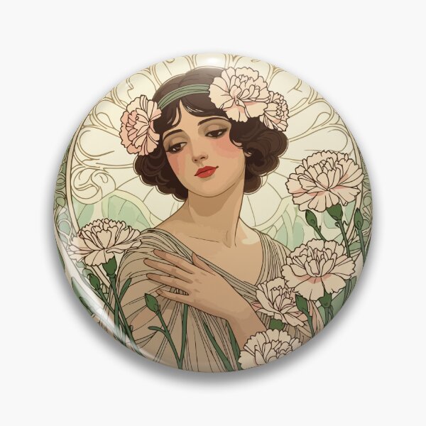 Item preview, January Birth Flower Pink Dianthus Art Nouveau Style designed and sold by taiche.