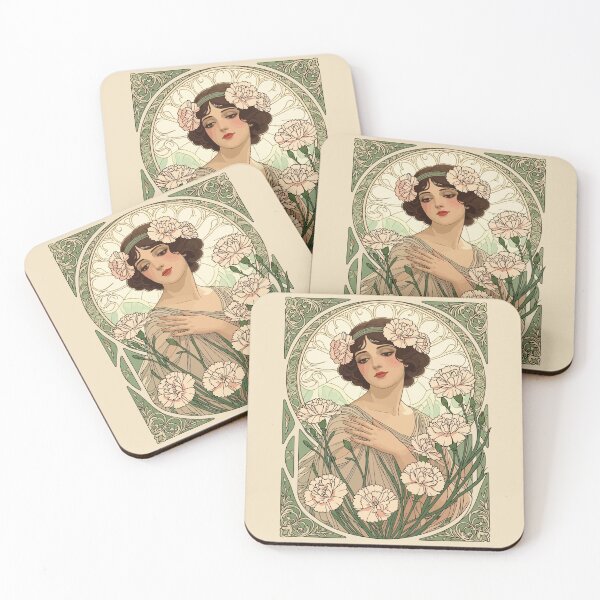 Item preview, January Birth Flower Pink Dianthus Art Nouveau Style designed and sold by taiche.
