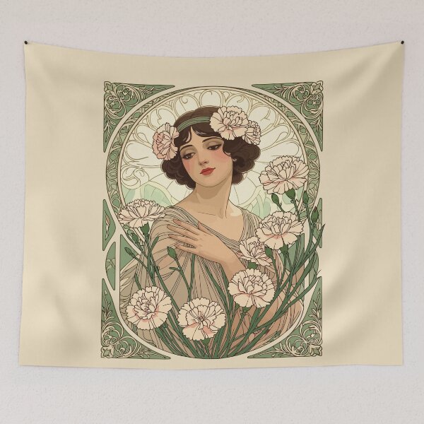 Item preview, January Birth Flower Pink Dianthus Art Nouveau Style designed and sold by taiche.