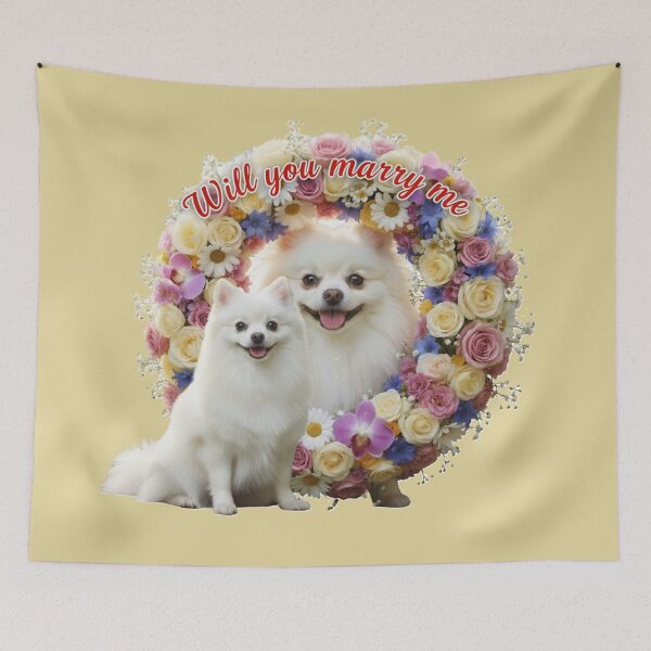 Item preview, Romantic Proposal Dogs with Floral Wreath – “Will You Marry Me” designed and sold by DroolWorthyUS.