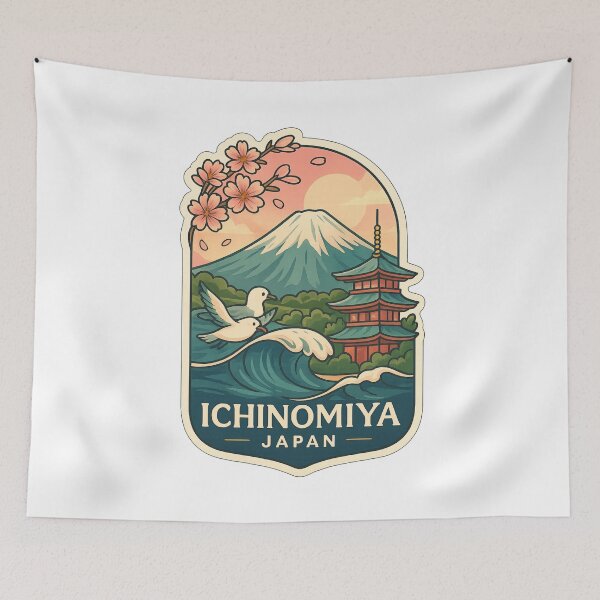 Item preview,  Ichinomiya Japan with Mt. Fuji and Traditional Pagoda designed and sold by Aryabek.